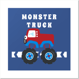 illustration of monster truck with cartoon style. Posters and Art